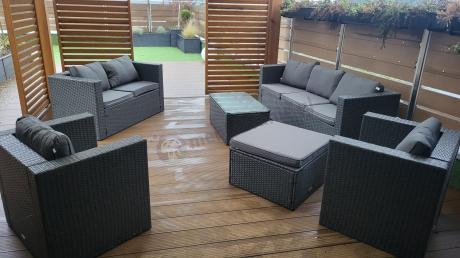 Antracytowy zestaw ogrodowy z technorattanu dla 8 osób