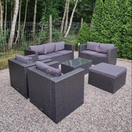 Antracytowy zestaw ogrodowy z technorattanu dla 8 osób