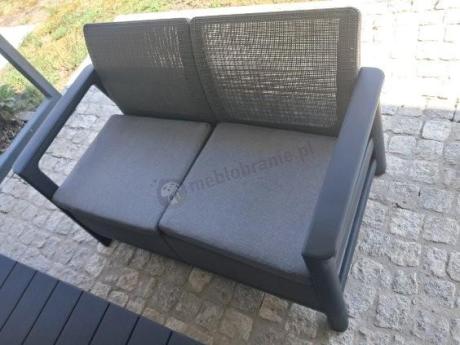 Ażurowe meble tarasowe Scali Fiesta grafit dla 6 osób ze stołem regulowanym