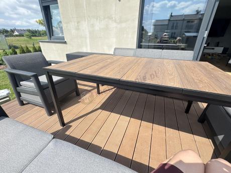 Ażurowy komplet ogrodowy Scali Grande grafit dla 8 osób stół obiadowy 156cm w kolorze orzecha