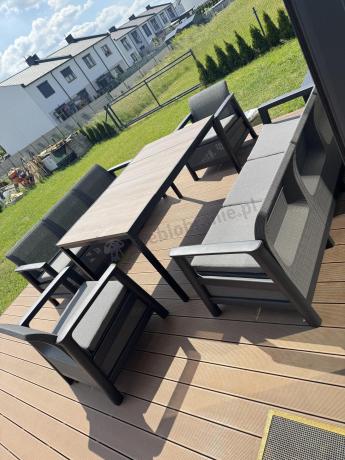 Ażurowy komplet ogrodowy Scali Grande grafit dla 8 osób stół obiadowy 156cm w kolorze orzecha