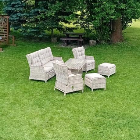 Beżowe meble na taras z wysokim stołem i regulowanymi fotelami - Laritto Dining - Beige