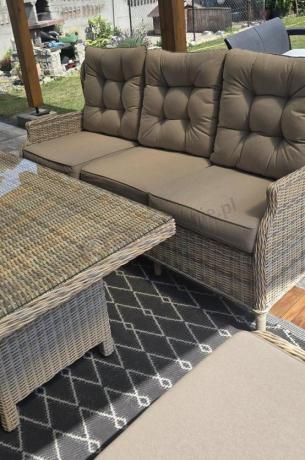 Beżowe meble na taras z wysokim stołem i regulowanymi fotelami - Laritto Dining - Beige