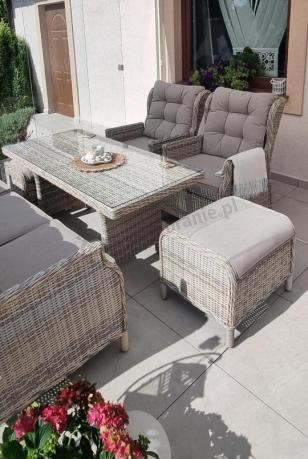 Beżowe meble na taras z wysokim stołem i regulowanymi fotelami - Laritto Dining - Beige