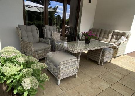 Beżowe meble na taras z wysokim stołem i regulowanymi fotelami - Laritto Dining - Beige