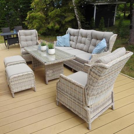 Beżowe meble na taras z wysokim stołem i regulowanymi fotelami - Laritto Dining - Beige