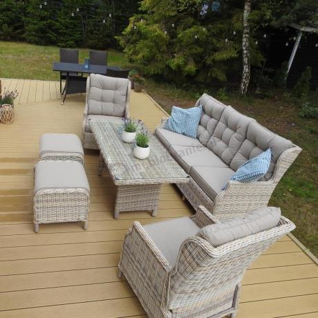 Beżowe meble na taras z wysokim stołem i regulowanymi fotelami - Laritto Dining - Beige