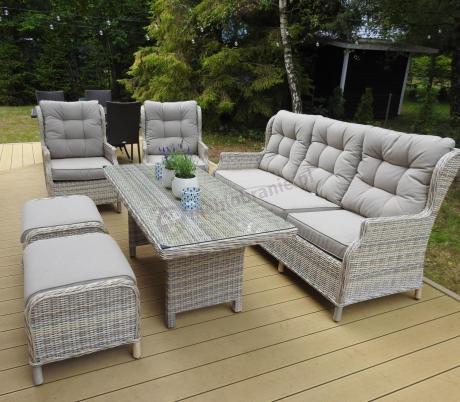 Beżowe meble na taras z wysokim stołem i regulowanymi fotelami - Laritto Dining - Beige