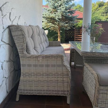 Beżowe meble na taras z wysokim stołem i regulowanymi fotelami - Laritto Dining - Beige