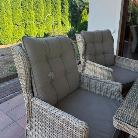 Beżowe meble na taras z wysokim stołem i regulowanymi fotelami - Laritto Dining - Beige