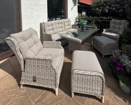 Beżowe meble na taras z wysokim stołem i regulowanymi fotelami - Laritto Dining - Beige