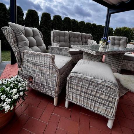 Beżowe meble na taras z wysokim stołem i regulowanymi fotelami - Laritto Dining - Beige