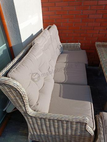 Beżowe meble na taras z wysokim stołem i regulowanymi fotelami - Laritto Dining - Beige