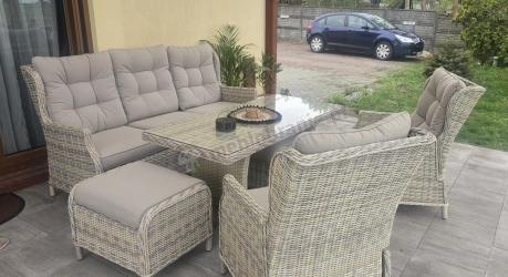 Beżowe meble na taras z wysokim stołem i regulowanymi fotelami - Laritto Dining - Beige