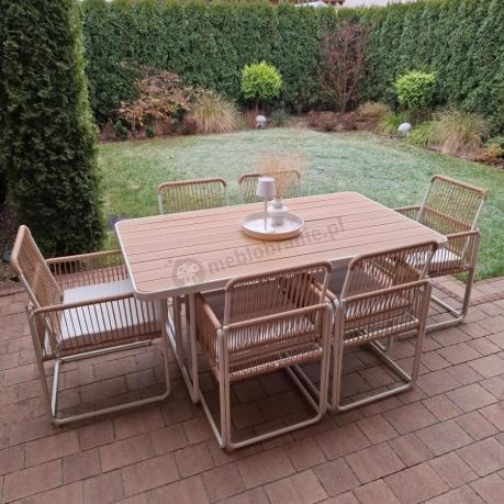Beżowy komplet mebli ogrodowych obiadowych dla 6 osób Kibi ze stołem 160x90cm