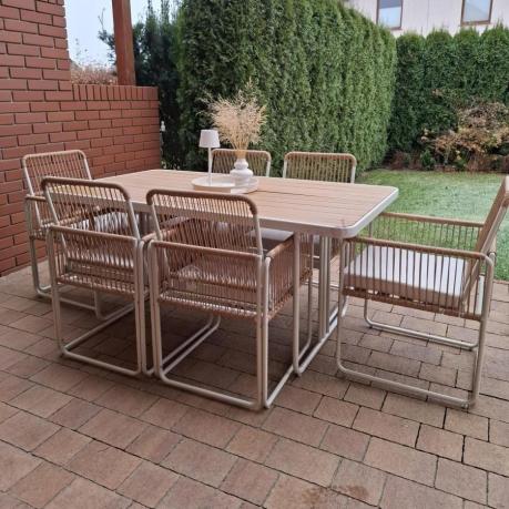 Beżowy komplet mebli ogrodowych obiadowych dla 6 osób Kibi ze stołem 160x90cm