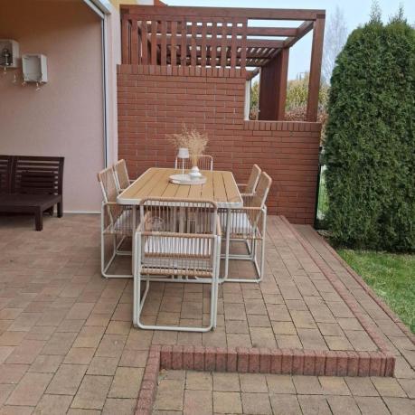 Beżowy komplet mebli ogrodowych obiadowych dla 6 osób Kibi ze stołem 160x90cm