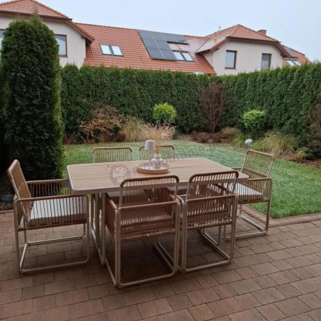 Beżowy komplet mebli ogrodowych obiadowych dla 6 osób Kibi ze stołem 160x90cm