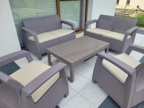 Beżowy komplet ogrodowy z podnoszonym stołem