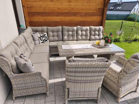 Beżowy narożnik ogrodowy z regulowanymi fotelami - Laritto Corner XL - Beige