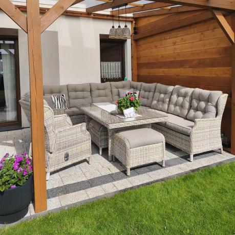 Beżowy narożnik ogrodowy z regulowanymi fotelami - Laritto Corner XL - Beige