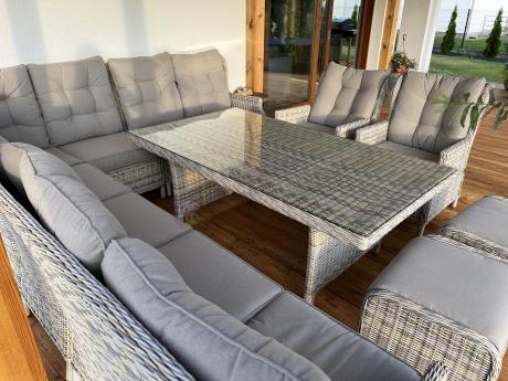 Beżowy narożnik ogrodowy z regulowanymi fotelami - Laritto Corner XL - Beige