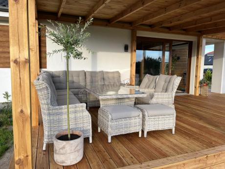 Beżowy narożnik ogrodowy z regulowanymi fotelami - Laritto Corner XL - Beige