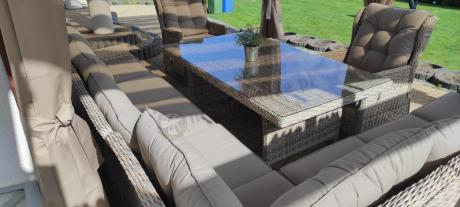 Beżowy narożnik ogrodowy z regulowanymi fotelami - Laritto Corner XL - Beige