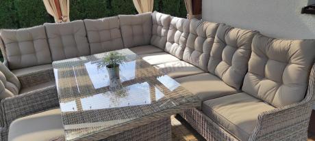 Beżowy narożnik ogrodowy z regulowanymi fotelami - Laritto Corner XL - Beige