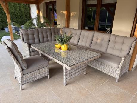 Beżowy narożnik ogrodowy z regulowanymi fotelami - Laritto Corner XL - Beige