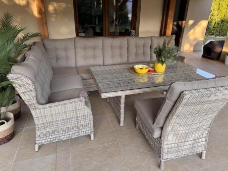 Beżowy narożnik ogrodowy z regulowanymi fotelami - Laritto Corner XL - Beige