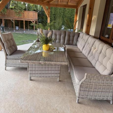 Beżowy narożnik ogrodowy z regulowanymi fotelami - Laritto Corner XL - Beige