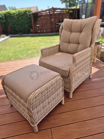 Beżowy narożnik ogrodowy z wysokim stołem i fotelem - Laritto Corner