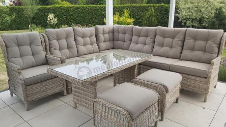 Beżowy narożnik ogrodowy z wysokim stołem i fotelem - Laritto Corner