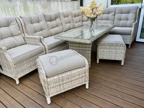 Beżowy narożnik ogrodowy z wysokim stołem i fotelem - Laritto Corner