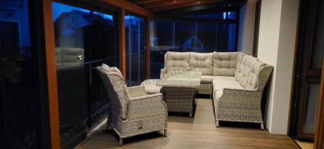 Beżowy narożnik ogrodowy z wysokim stołem i fotelem - Laritto Corner