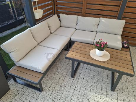 Beżowy narożnik wypoczynkowy na taras 220x220cm Panaon - Light Beige Teak