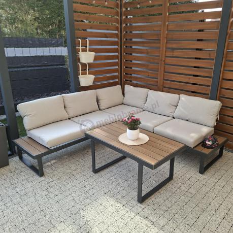 Beżowy narożnik wypoczynkowy na taras 220x220cm Panaon - Light Beige Teak