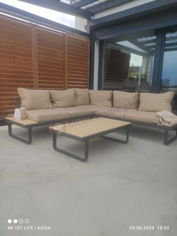 Beżowy narożnik wypoczynkowy na taras 220x220cm Panaon - WB