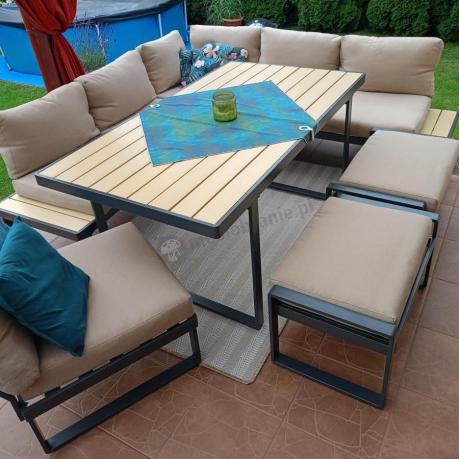 Beżowy narożnik wypoczynkowy ze stołem obiadowym na taras Panaon Corner XL WB