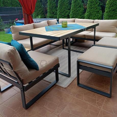 Beżowy narożnik wypoczynkowy ze stołem obiadowym na taras Panaon Corner XL WB