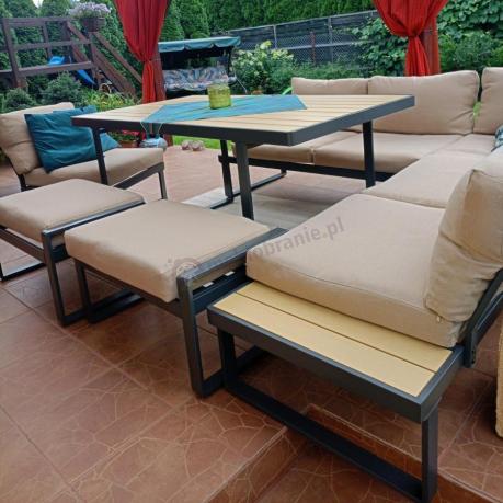 Beżowy narożnik wypoczynkowy ze stołem obiadowym na taras Panaon Corner XL WB