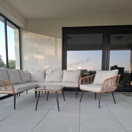 Beżowy narożnik z fotelem na taras w stylu boho - Torgiano Corner - Brown