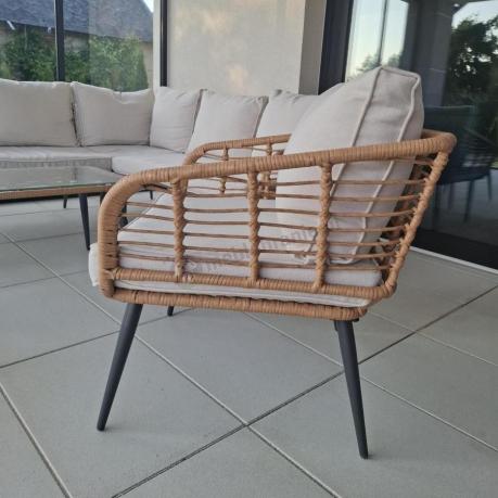 Beżowy narożnik z fotelem na taras w stylu boho - Torgiano Corner - Brown