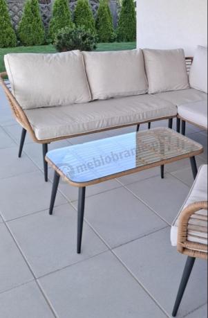 Beżowy narożnik z fotelem na taras w stylu boho - Torgiano Corner - Brown