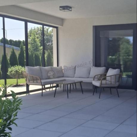 Beżowy narożnik z fotelem na taras w stylu boho - Torgiano Corner - Brown