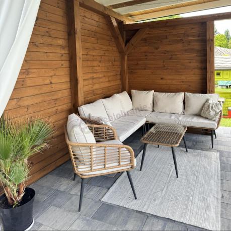 Beżowy narożnik z fotelem na taras w stylu boho - Torgiano Corner - Brown