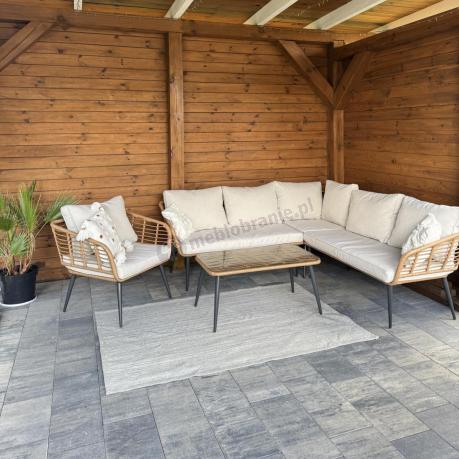 Beżowy narożnik z fotelem na taras w stylu boho - Torgiano Corner - Brown