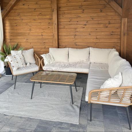 Beżowy narożnik z fotelem na taras w stylu boho - Torgiano Corner - Brown