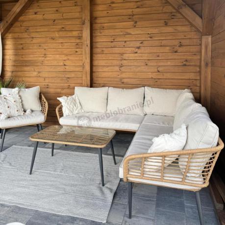 Beżowy narożnik z fotelem na taras w stylu boho - Torgiano Corner - Brown